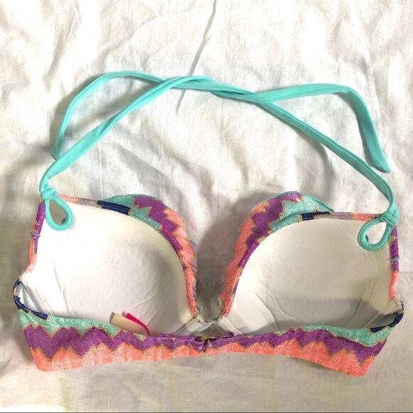 Victoria’s Secret Pink Blue Purple Knit Halter Bikini Top Swimsuit Size 34D - Picture 5 of 7